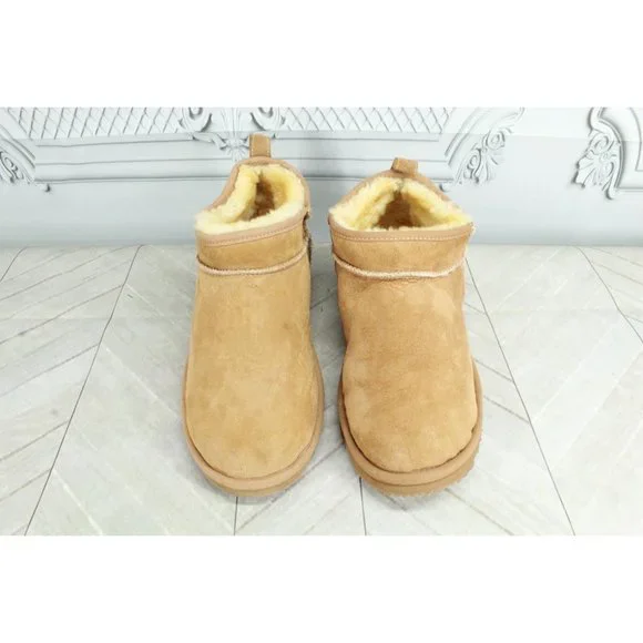 LL Bean Brown Suede Wicked Good Shearling Lined Ankle Boots Slippers 8 M - Picture 5 of 9